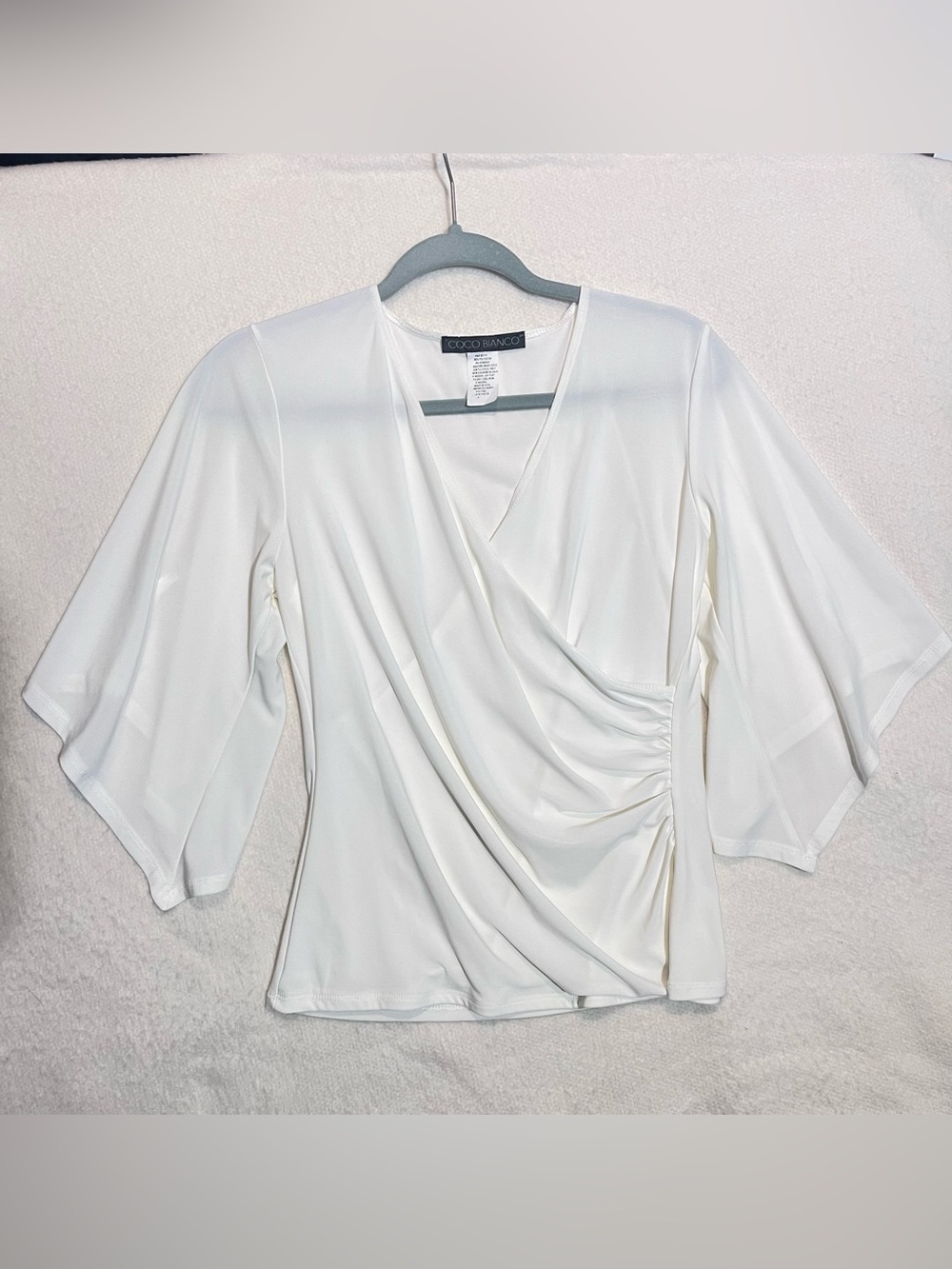 Coco Bianco Cream Wrap-Style Ruched V-Neck Blouse